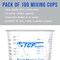 20 oz. (600ml) Graduated Plastic Mixing Cups - Box of 100 with 50 Mixing Sticks - Disposable Plastic Measuring Cups for Liquids, Paints, Resin, Epoxy, Art, Kitchen - Ratios 2-1, 3-1, 4-1 ML